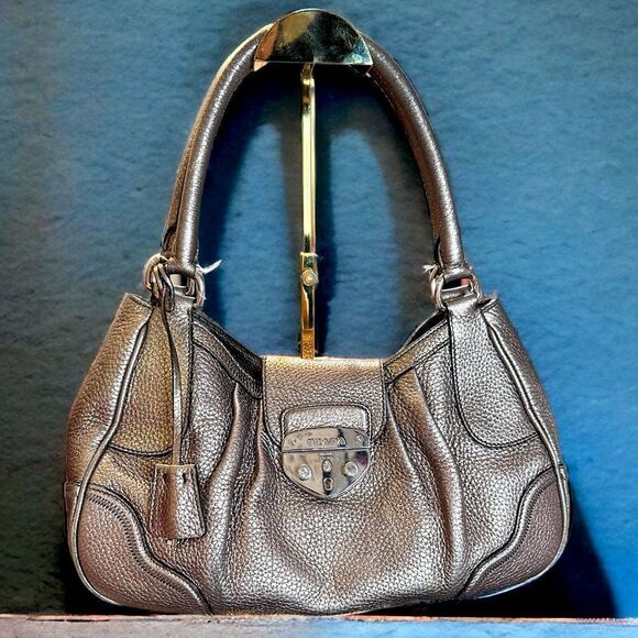 Prada Sound Lock Shoulder Bag Metallic Silver - Picture 1 of 15